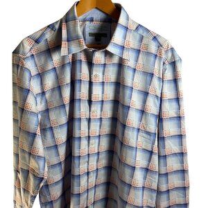 Johnston & Murphy NWT Tailored Fit Shirt Sz L Grid Plaid Blue Rainbow MSRP $148